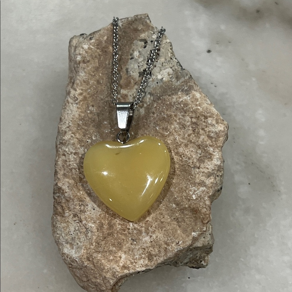 Polished Yellow Aventurine Heart Pendant Necklace